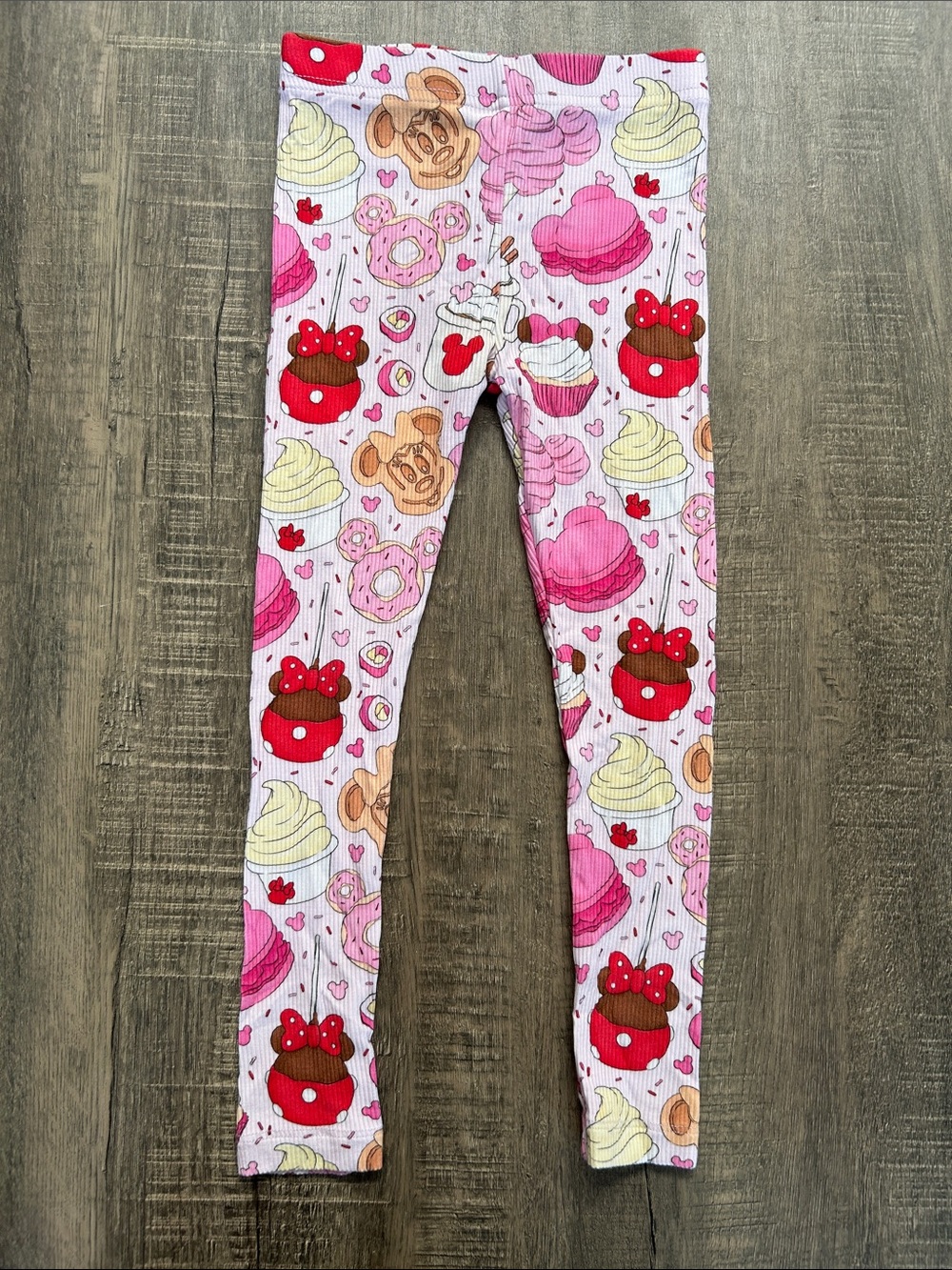 Girls Pink Disney Dessert-Print Stretch Ribbed Bamboo Leggings